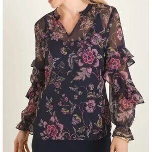 Chico's Top Womens 2  Crinkle Gauze Floral Blouse Dark Romance‎ Fairycore